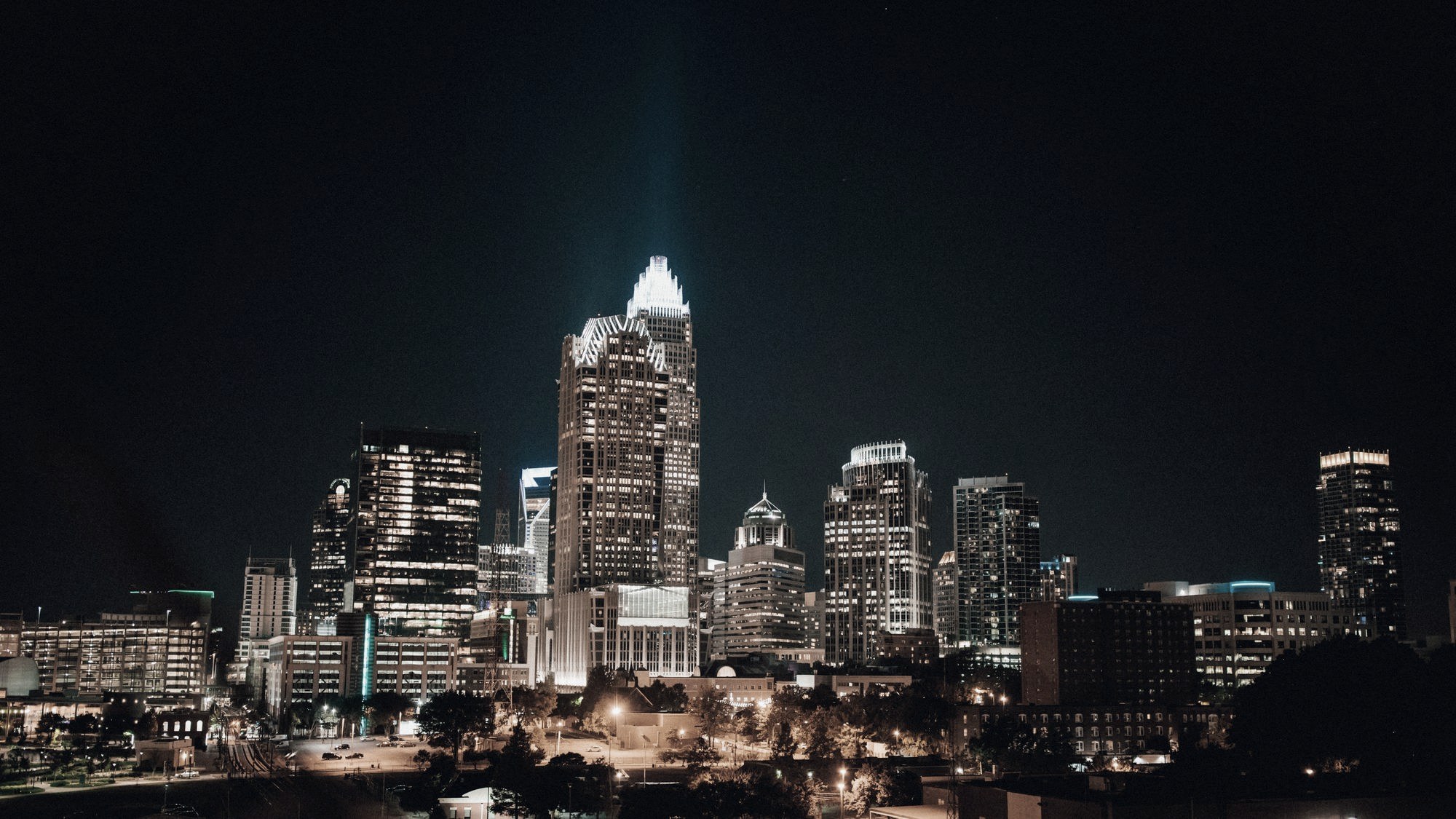 The Charlotte uptown skyline at night